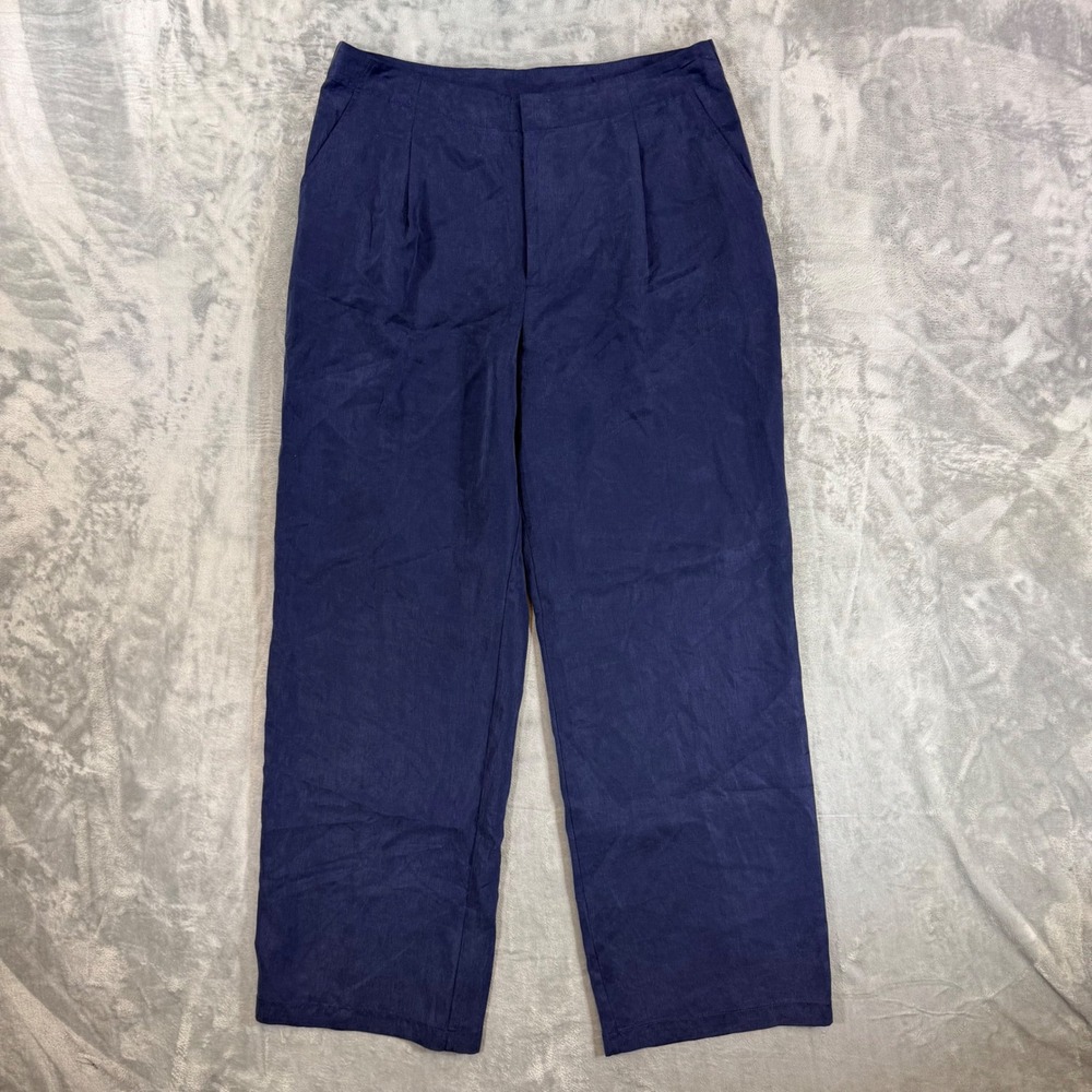 Gap Pleated Tencel Wide Leg Pants Women's 18T Tall Navy Blue Dress Trousers